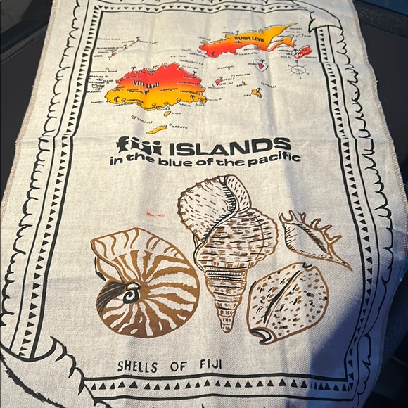 pure linen  by Jet- Tex  LTD Other - Vintage Fiji Islands Decorative Tea Towel - Cream and brown with yellow